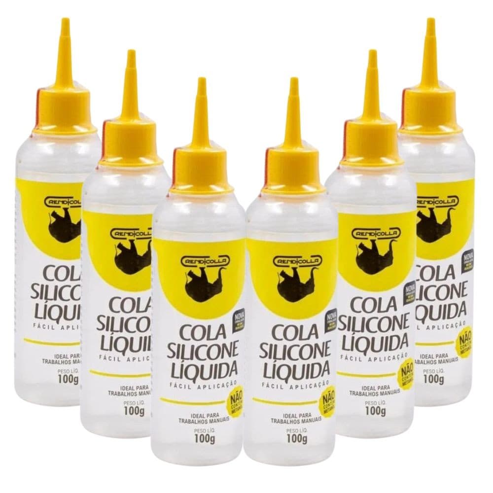 Kit 06 Colas Silicone Líquida 100g Rendicolla | Colagem e Aplicação Rápida Fixador Artesanato Cola Fria