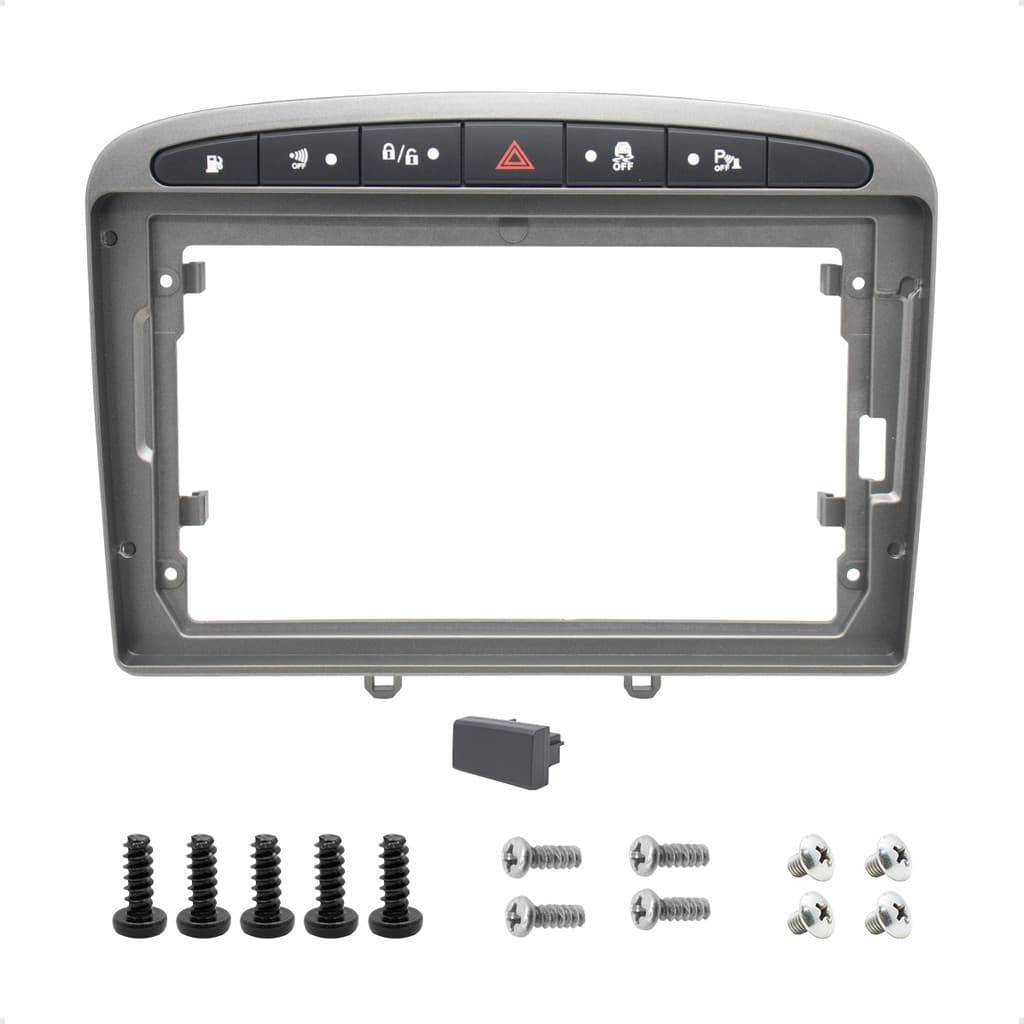 Moldura 2 Din 9 Pol Peugeot 408 2010 2011 2012 Cinza