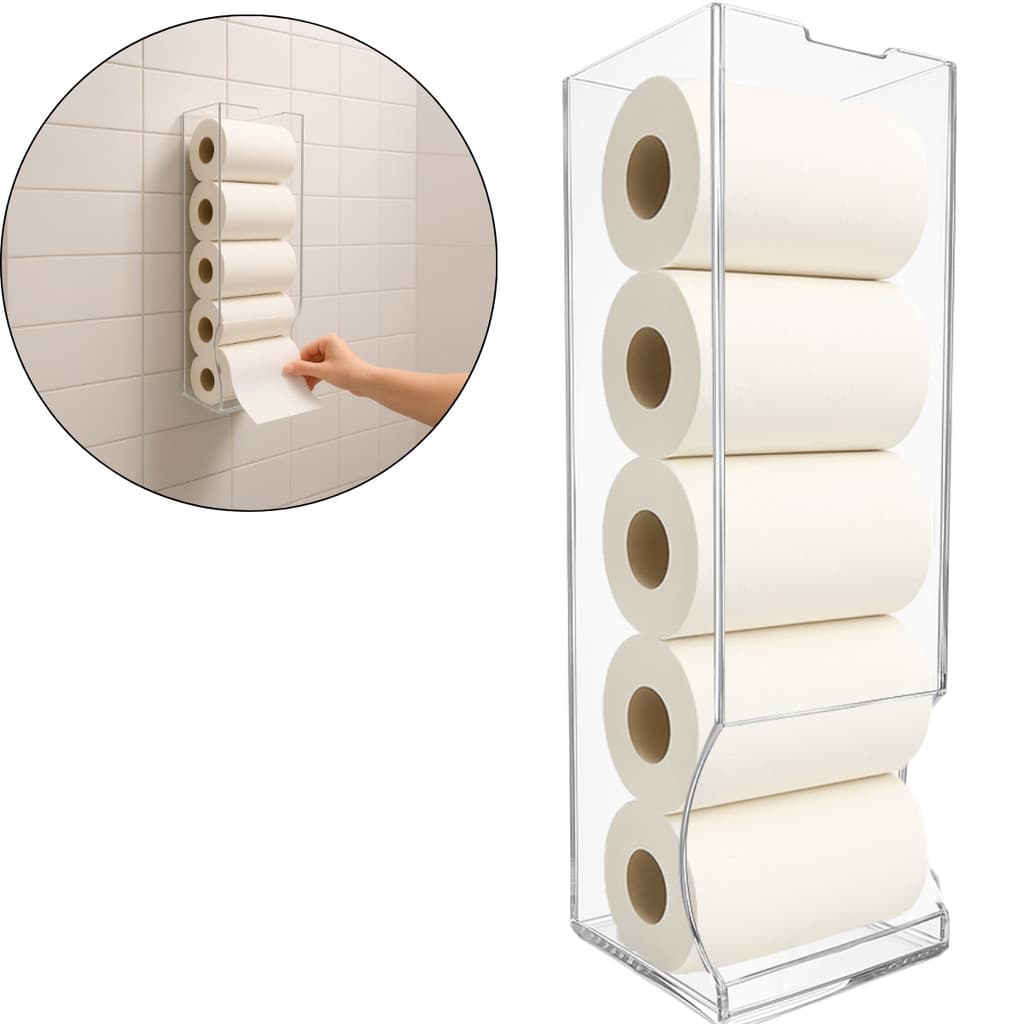 Porta Papel Higiênico Rolo Acrílico Para 5 Rolos Banheiro Suporte Parede Organizador Papel Higienico