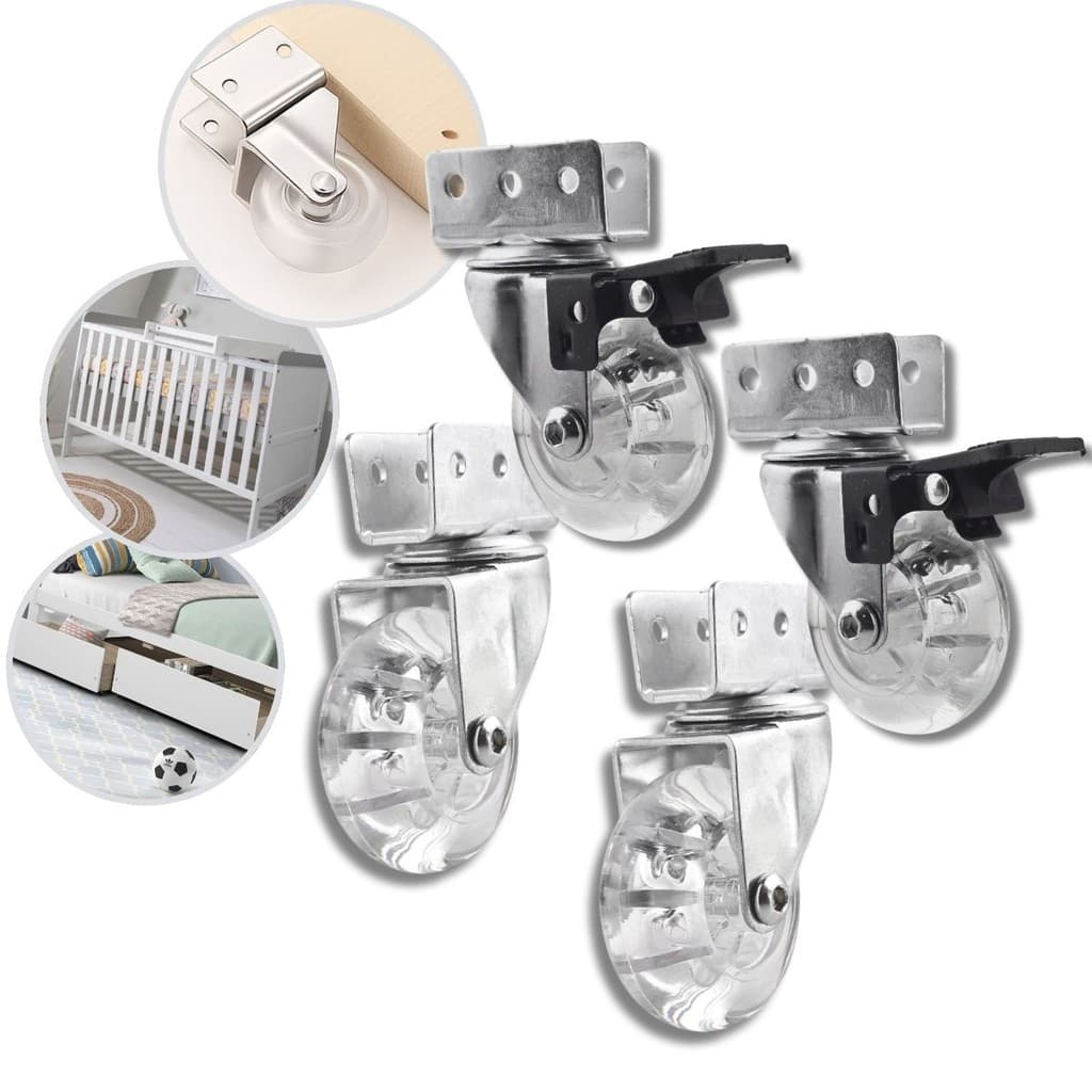 Kit 4 Rodízio Giratório 50mm Gel Transparente 200kg U15 Com e Sem Trava Rodinha Anti Risco e Ruido