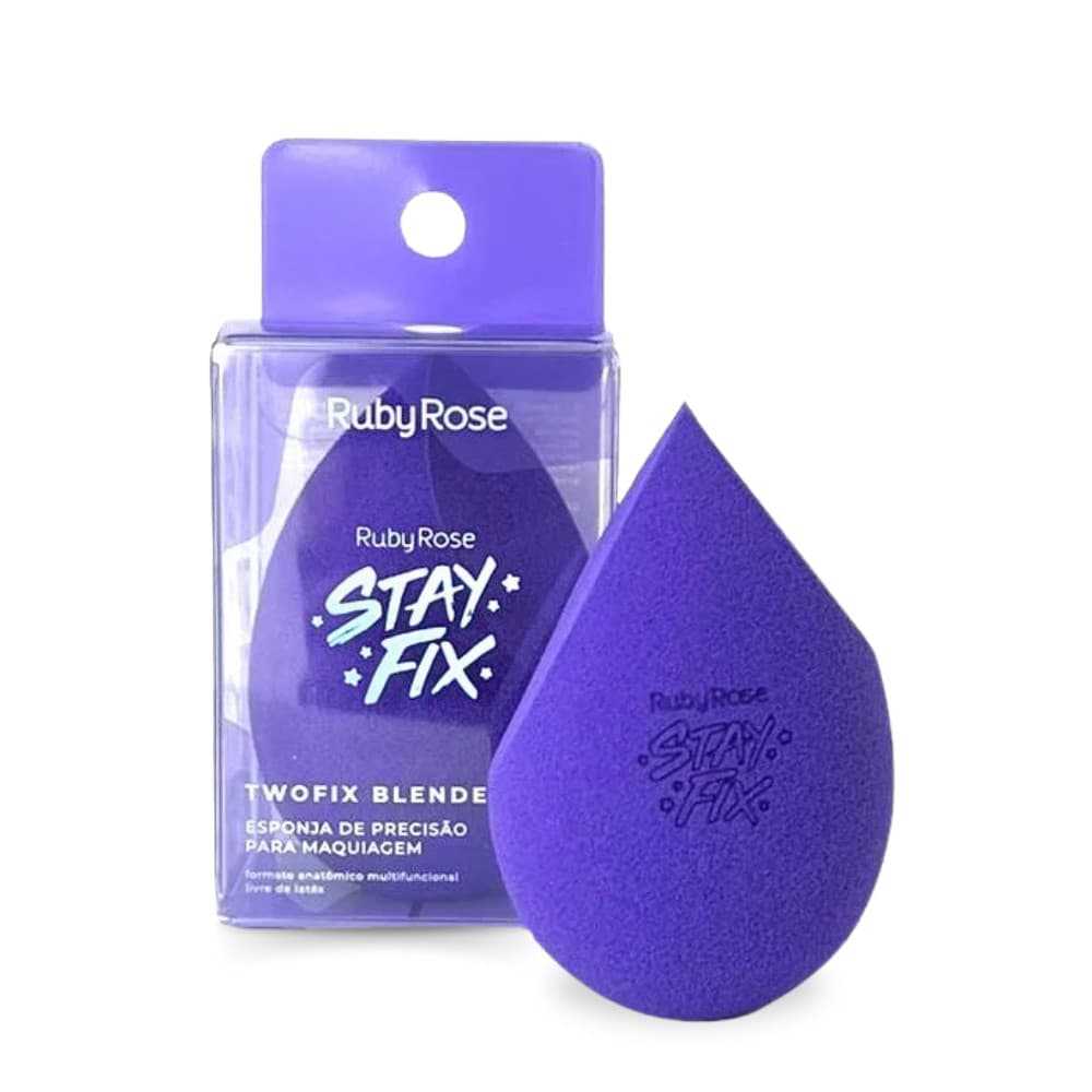 Esponja Maquiagem Esponjinha Chanfrada Stay Fix Twofix Ruby Rose Beauty Blender Macia Base Pó Corretivo Alta Precisão