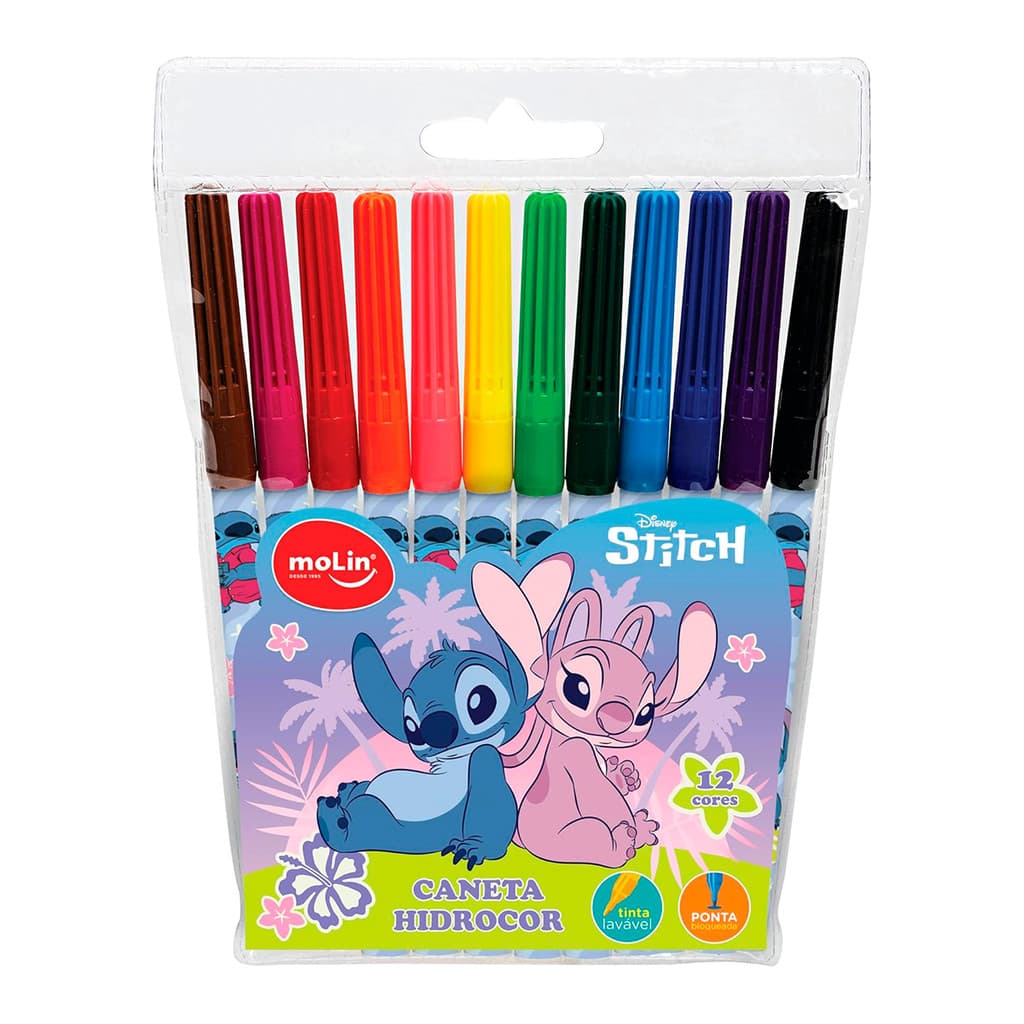 Kit Canetinha Colorida Stitch 12 Cores Hidrocor Infantil