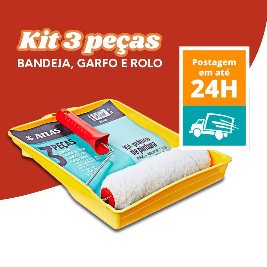 Kit de Pintura Parede 3 peças Bandeja, Garfo e Rolo 23cm Profissional Pintura de casa