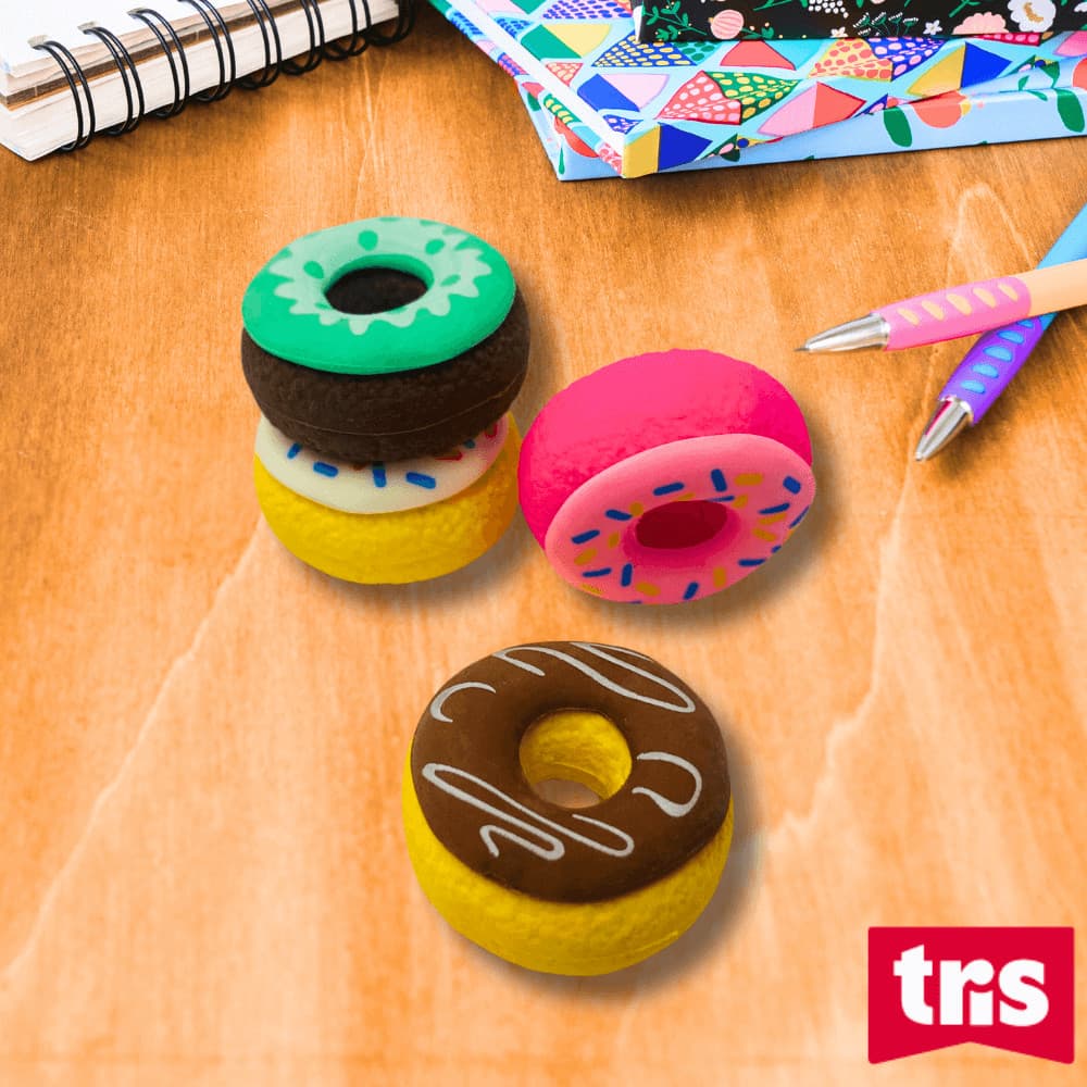 Kit 4 Borrachas Escolar Donuts Tris Holic