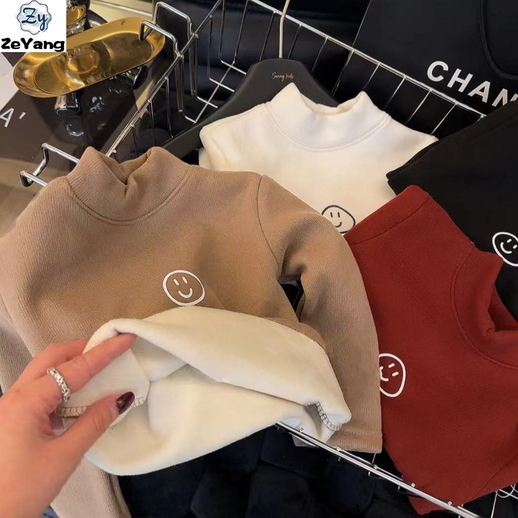 [ZY] 70-140 Camiseta infantil de lã de manga comprida com gola alta Roupas térmicas outono inverno bebê camisa de fundo