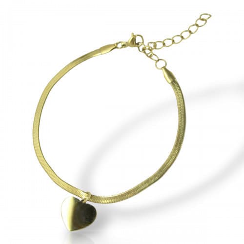 Pulseira Feminina Aço 18k Pingente Coração Original Rik9