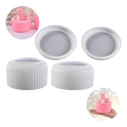 Kit 2 Moldes Pote Liso E Riscado Pequeno Resina Gesso Vela