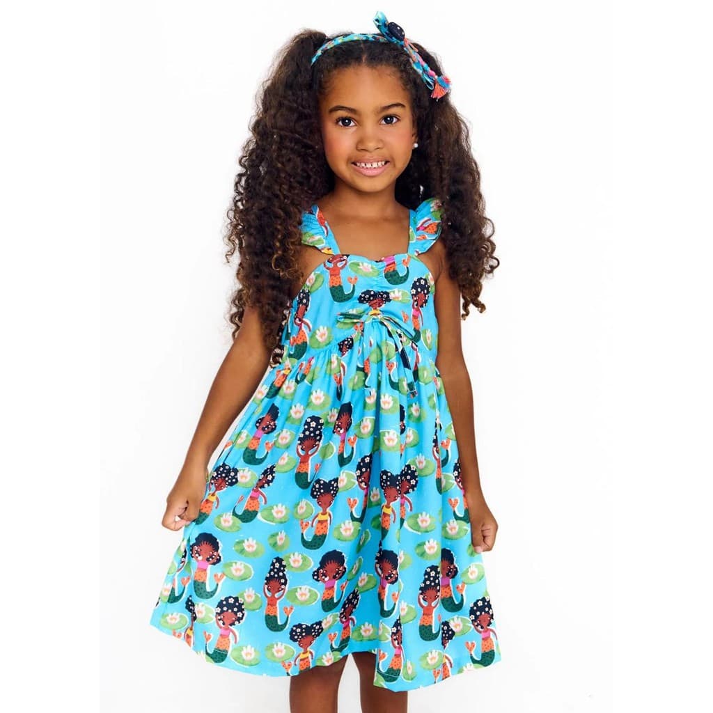 Vestido Infantil Alphabeto Original A Vida Secreta das Sereias - Tam 2 a 12 anos - Azul