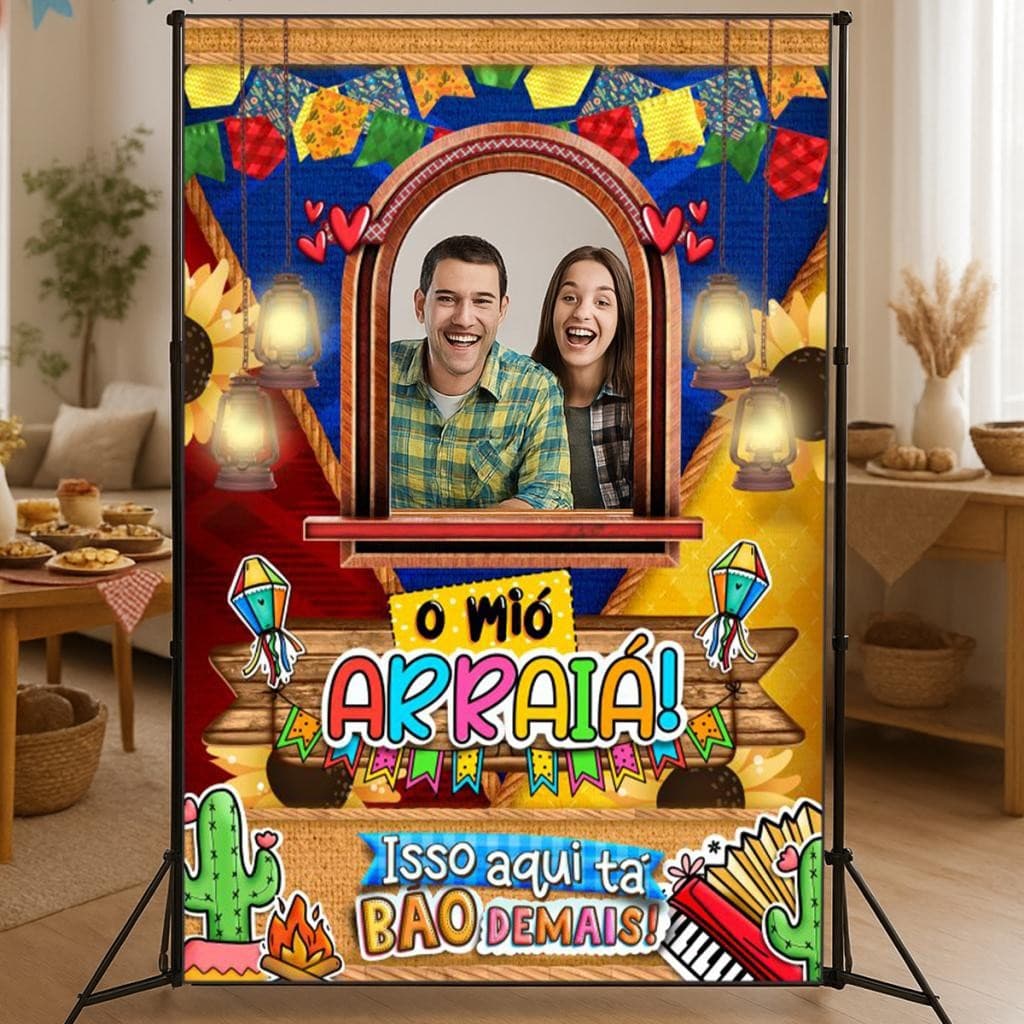 Painel Fundo Interativo Vazado Festa Junina Arraiá Tecido 1,50x2,20m