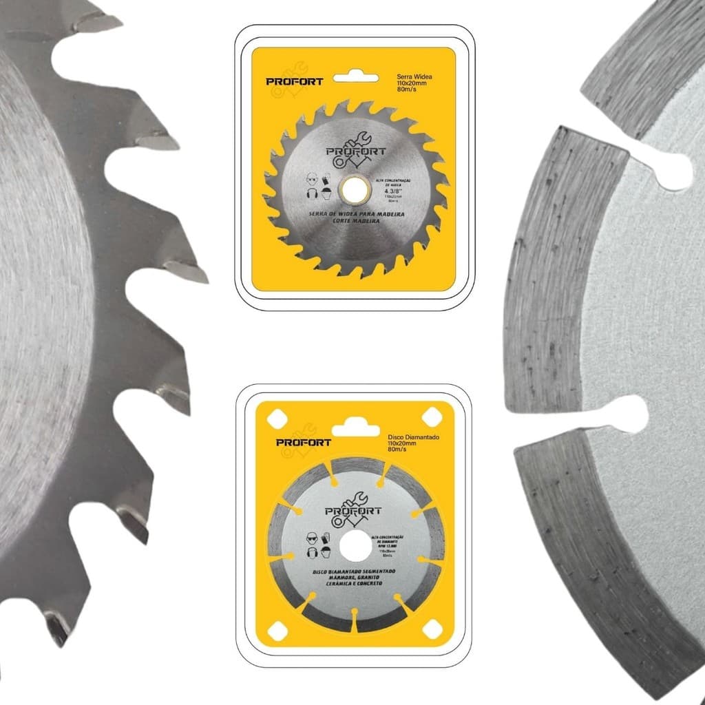 Kit Discos 01 Disco Segmentado de Corte + 01 Disco de Serra Circular Para Serra Mármore Makita 4.3/8" - Profort