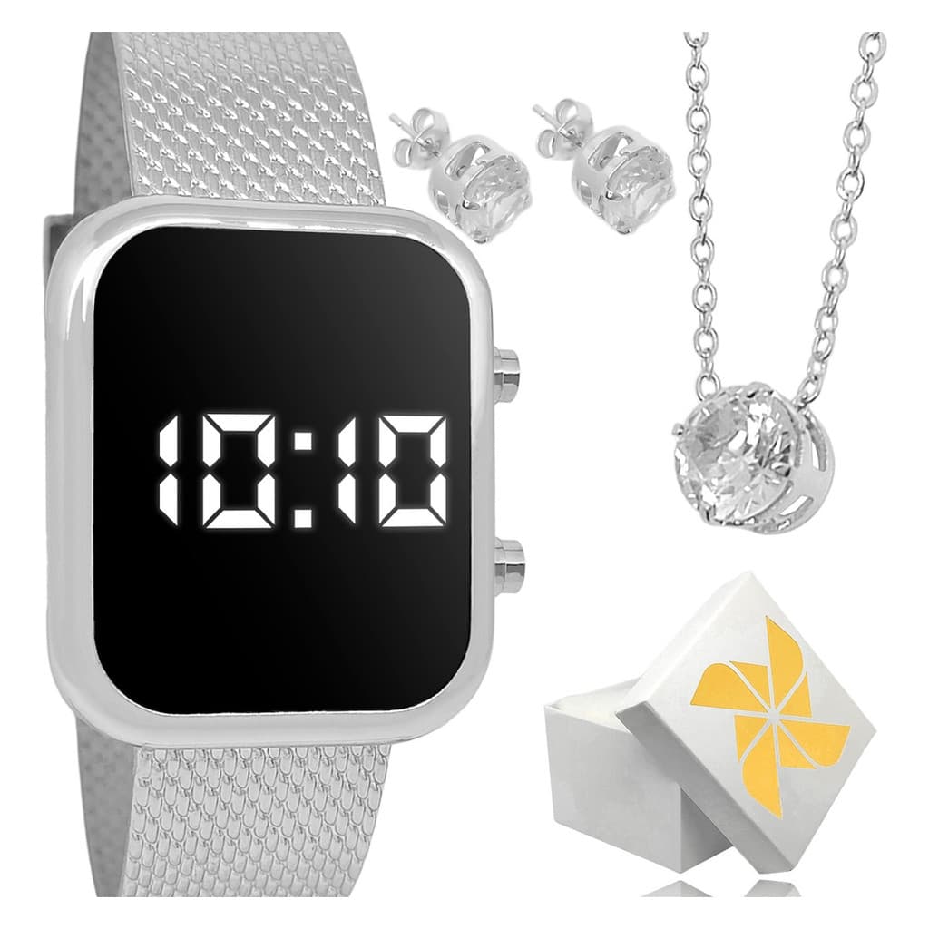 Relógio Feminino Digital Led Dourado Lindo Original + Kit