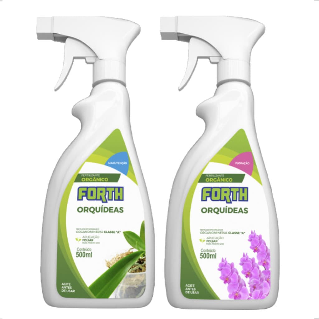 Kit 2 Fertilizante Forth Jardim Orquídeas Floração + Manutenção 500ml Borrifador Flor Flores Adubo