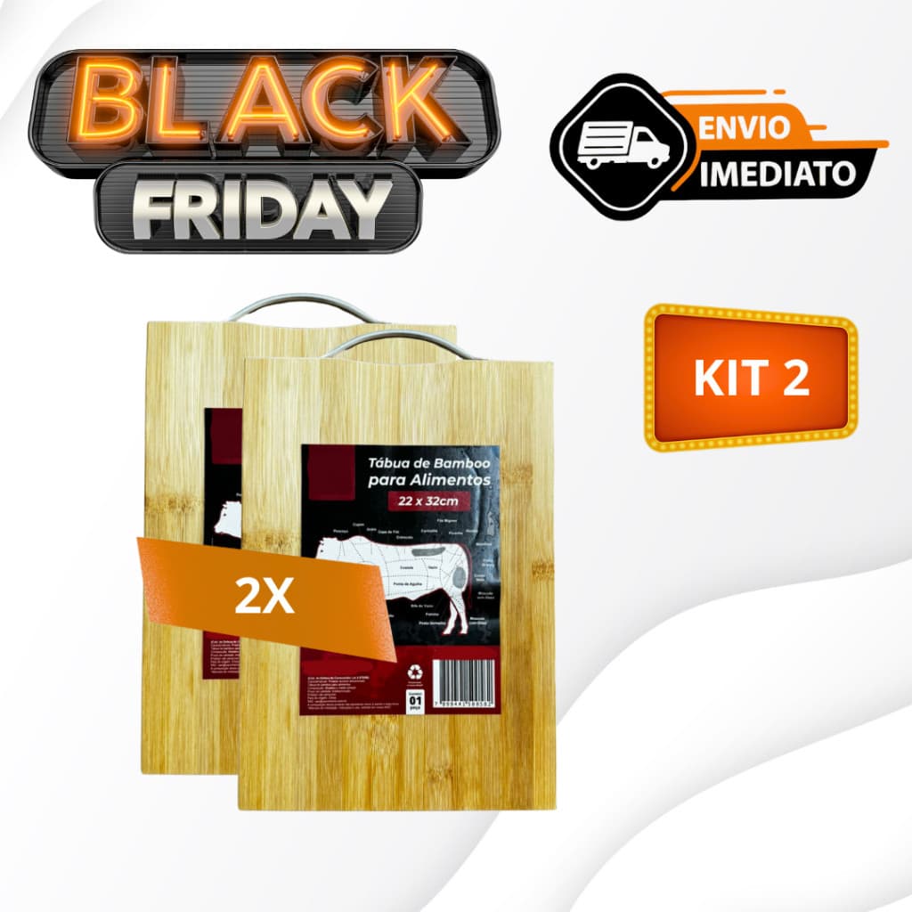 Kit 2 Tábuas de corte e Petisqueira de bambu-Churrasco,legumes com alça Inox- 24x34 cm.