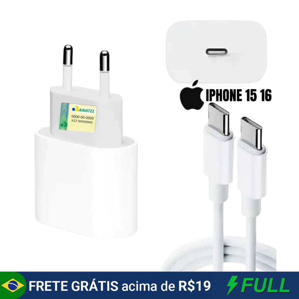 Carregador iPhone 15 16 Original Pro Max Turbo 35W Completo Cabo Tipo C Tipo C de 1m Lacrado