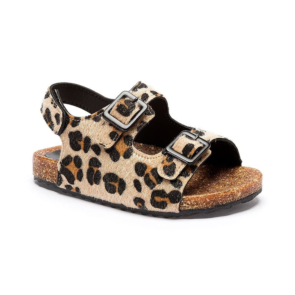 Sandália Birken Infantil Menina Papete Animal Print Fivela Camurça Onça 9716 Pequito