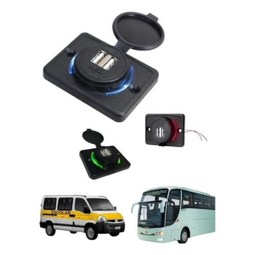 Tomada Usb Dupla Carro Caminhão 12v A 24v 3.1a 5v Com Luz Led