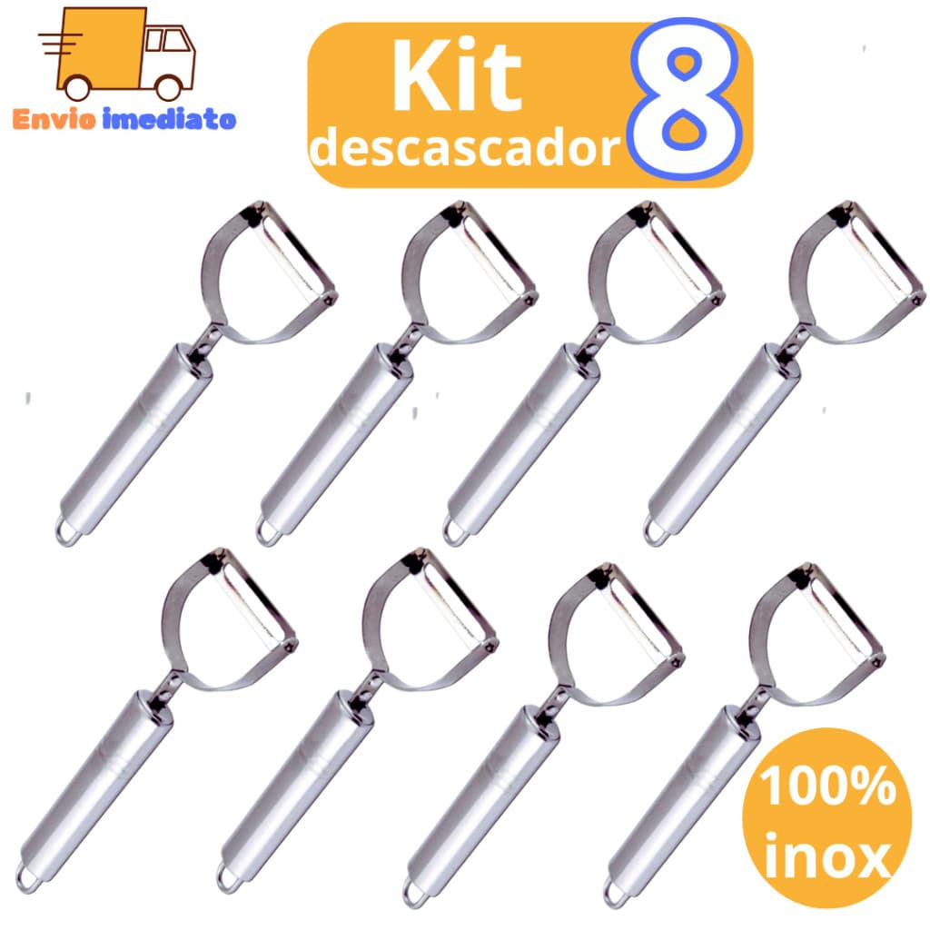 Kit 8 Descascadores de Legumes 17,5cm Batatas Frutas de Aço Inox Descascador de Legumes Inox Descascador de Legumes e Fr