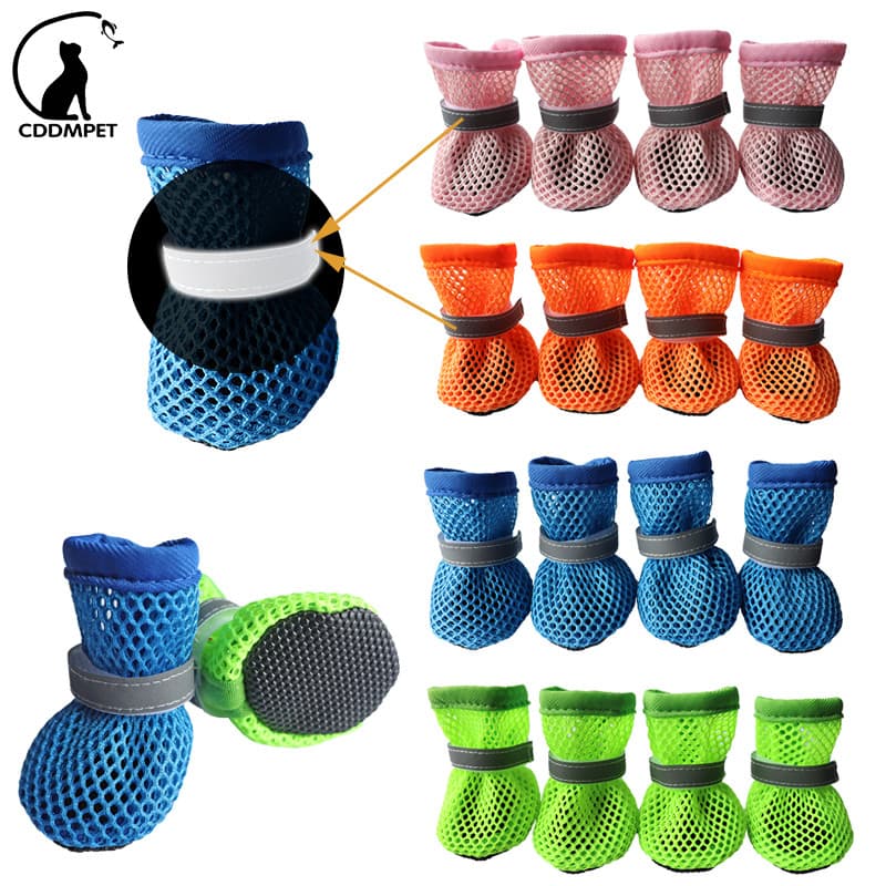 Sapatos Para Cachorro Verão Botas Antideslizante De Malha Respirável Ajustável Protetor De Pata