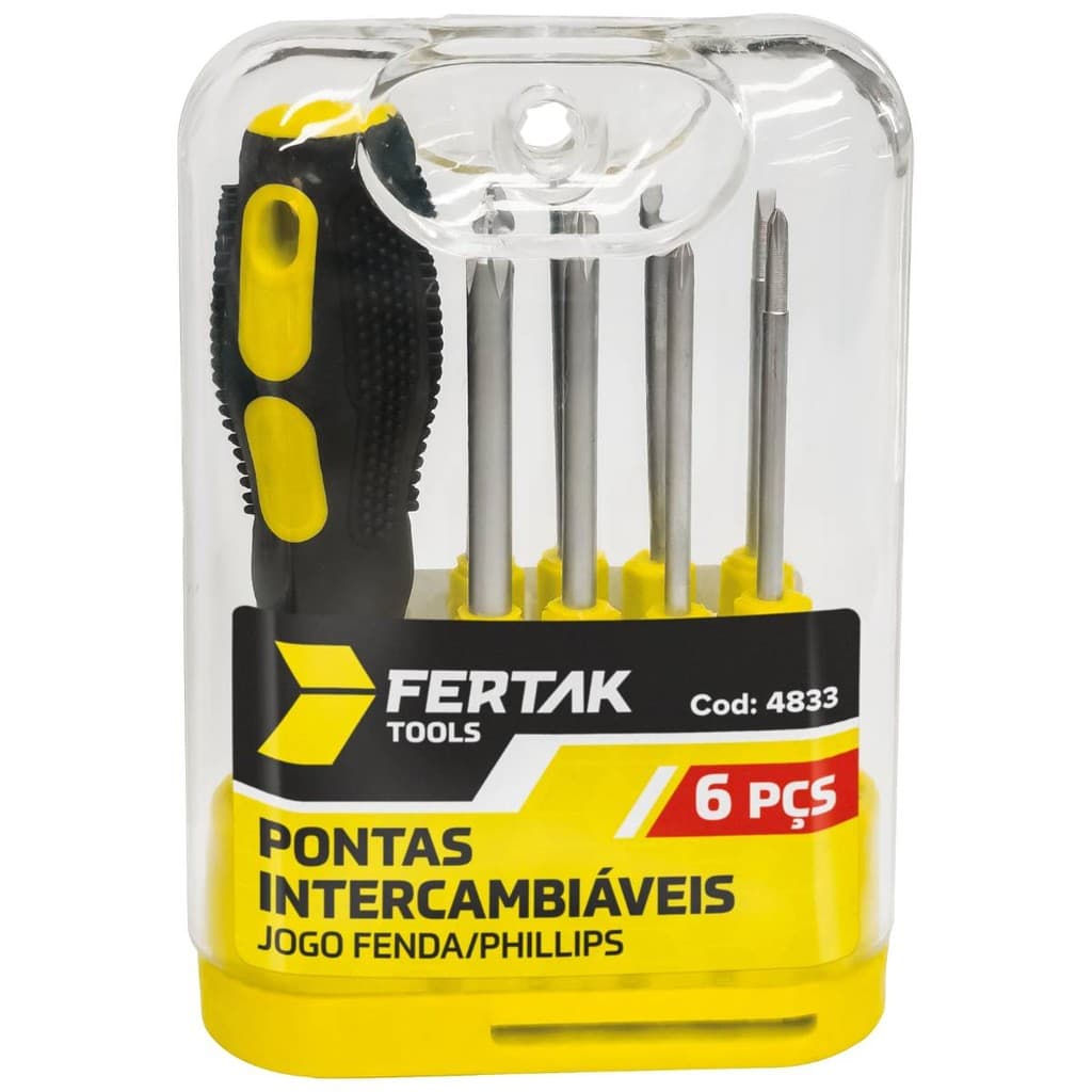 Jogo de Chaves Intercambiáveis Fenda Philips Estojo Aço Cromo Fertak Kit 6 peças
