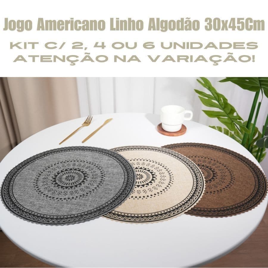 Jogo Americano Descanso De Mesa Jantar 38Cm Kit 6 ou 4 Flexível Elegante E Rústico Multiuso