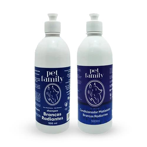 Kit Banho Pet Branqueador Matizador Shampoo e Condicionador Para Cães e Gatos Pet Family