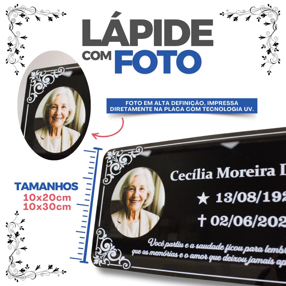 Placa Lápide Jazigo Túmulo em Acrílico com Foto