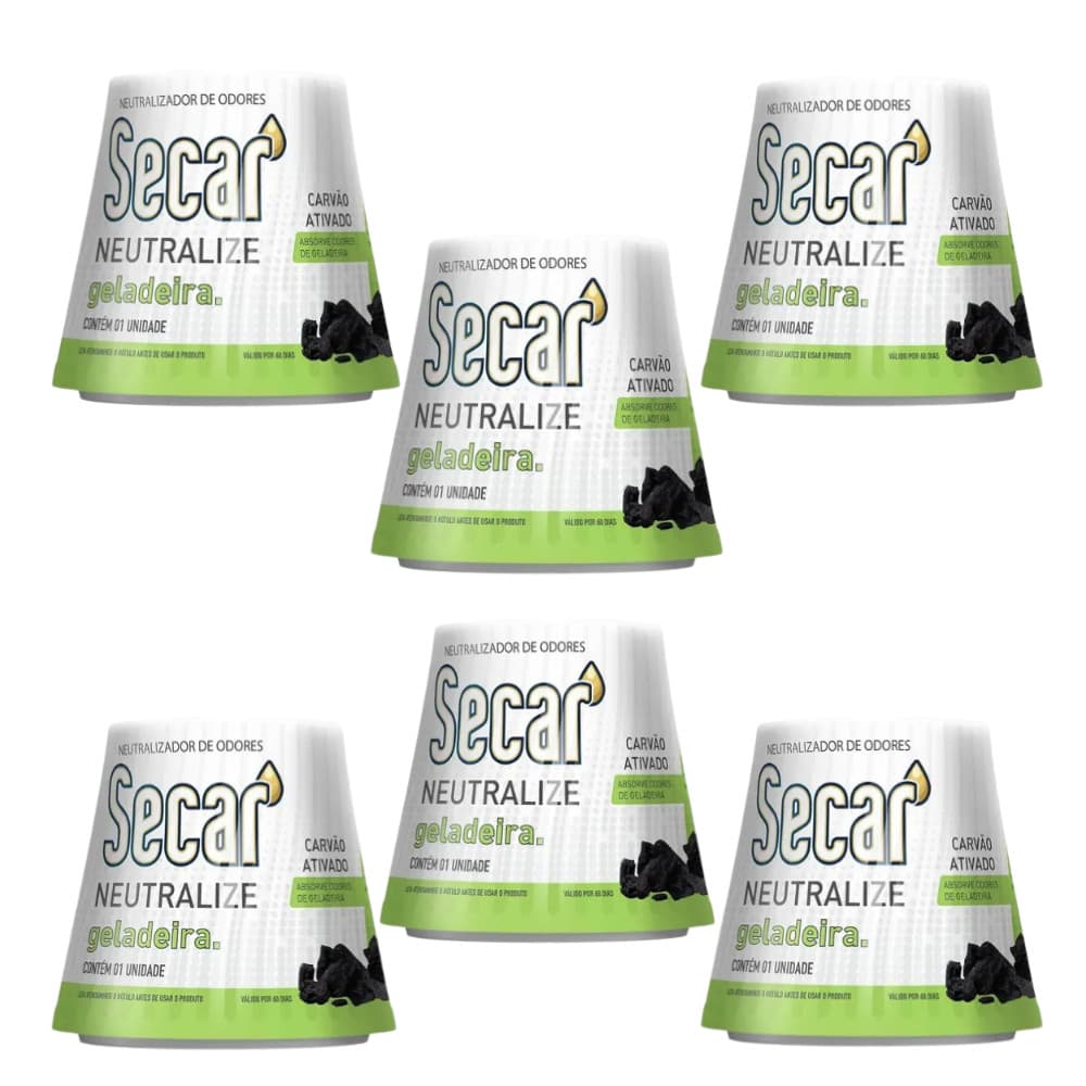 Kit 6 Secar Neutralizador 80g Geladeira Elimina Odores Fortes Neutralize Residencial Carvão Ativado