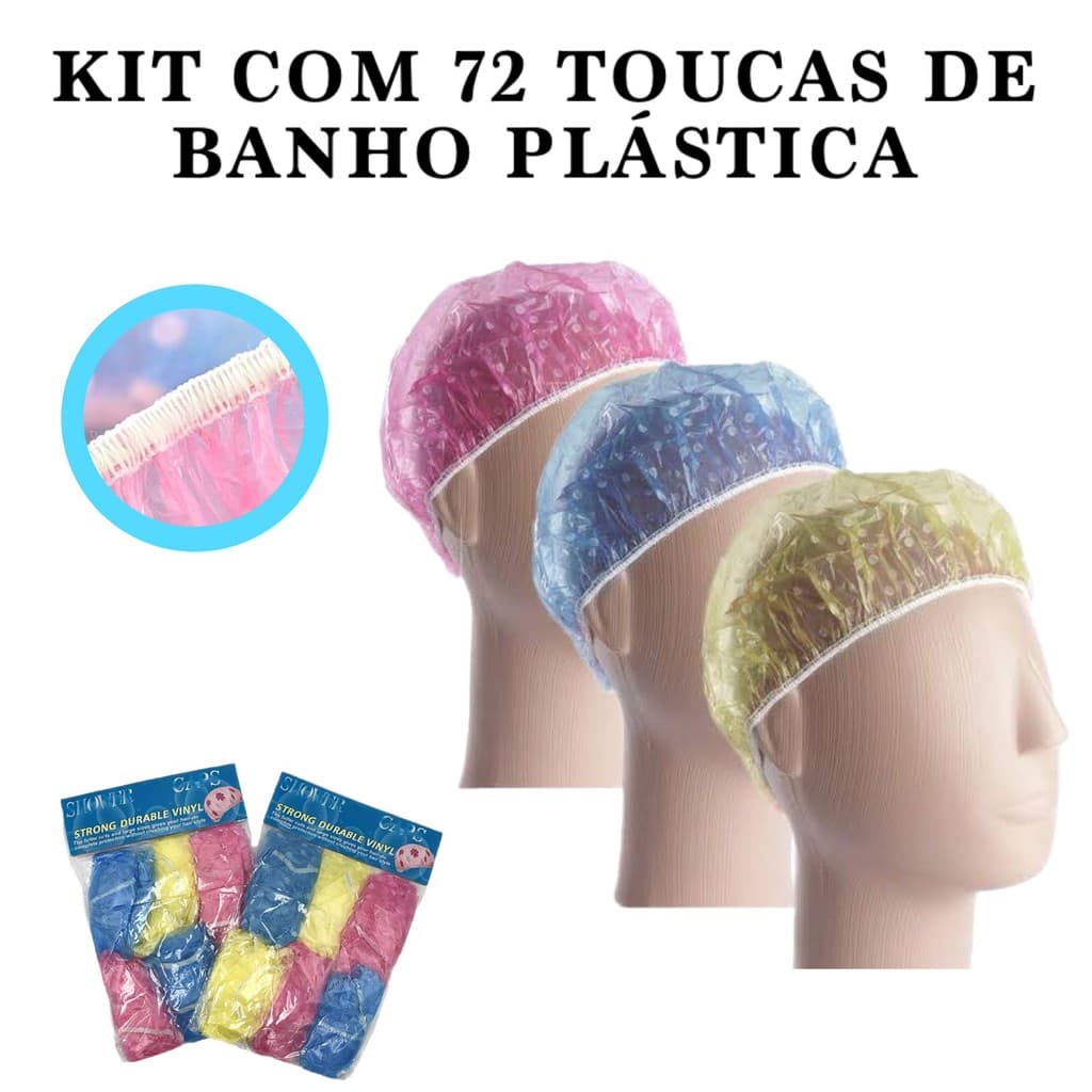 Kit 72 Touca De Banho Plástica Reutilizável Cabelo com Elastico