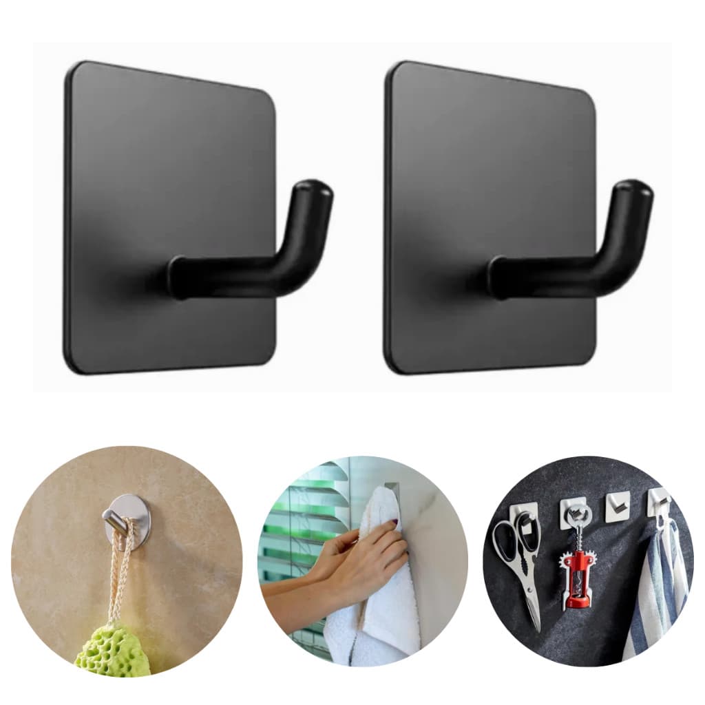 Kit 2 Gancho Inox Adesivo 3m Parede Suporte Cabide Autocolante Pendurar Chave Roupa Utensílios Resistente Multiuso Unive