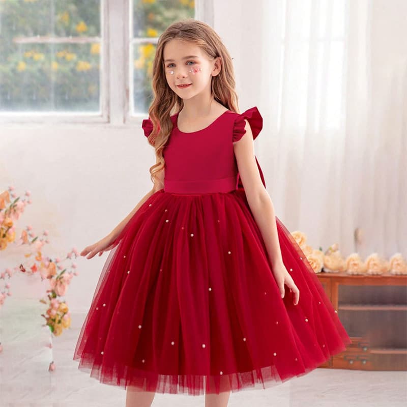 Vestido De Festa  Ano Novo Moda Miçangas Mangas Voadoras Tule Natal Tutu Princesa Arco Vestidos De Meninas Para 3 A 8