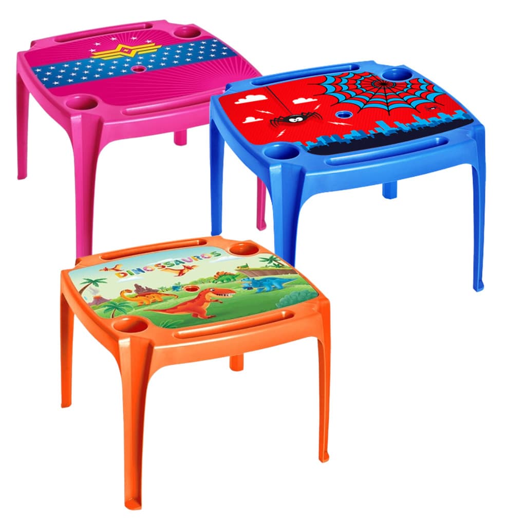 Mesa Infantil Personalizada - Homem Aranha, Mulher Maravilha & Dinossauros Label e Cadeira  - Homem Aranha e Dino Label