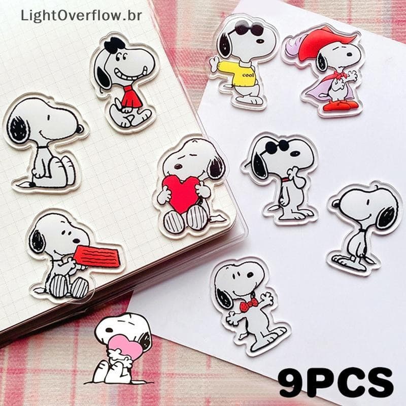 [LightOverflow] 9 Broches de Snoopy de Desenho Animado Bonitos, Distintivos de Anime, Alfinetes de Lapela Decorativos