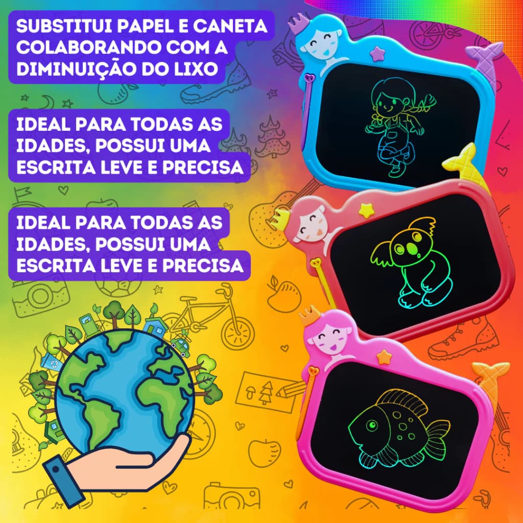 Qiu -Lousa Mágica Infantil Elefante e Sereia Caneta Magnética 10,5 Polegadas Escolha Seu Modelo