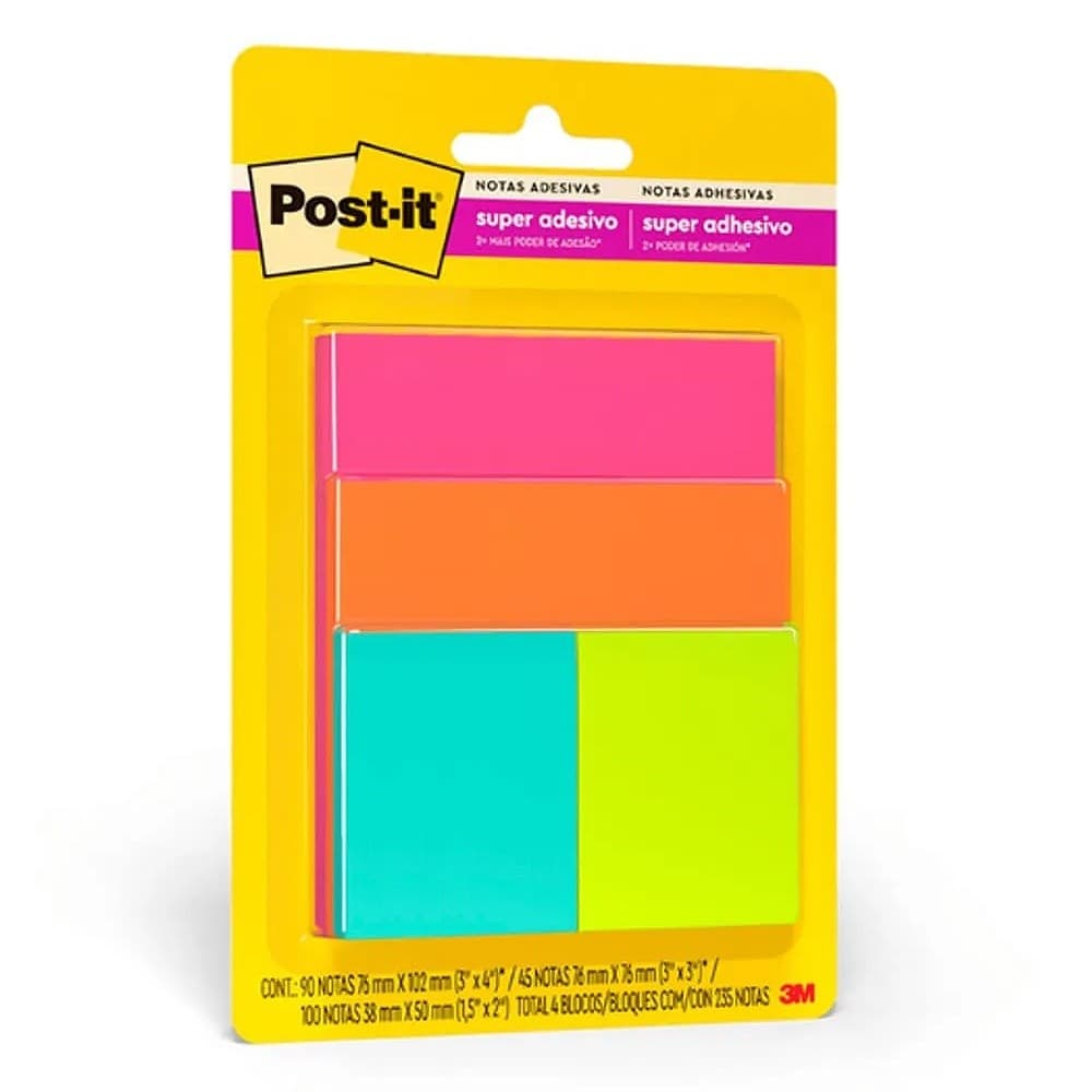 Kit Bloco Adesivo Post-It 3M Cascata com 4 Peças