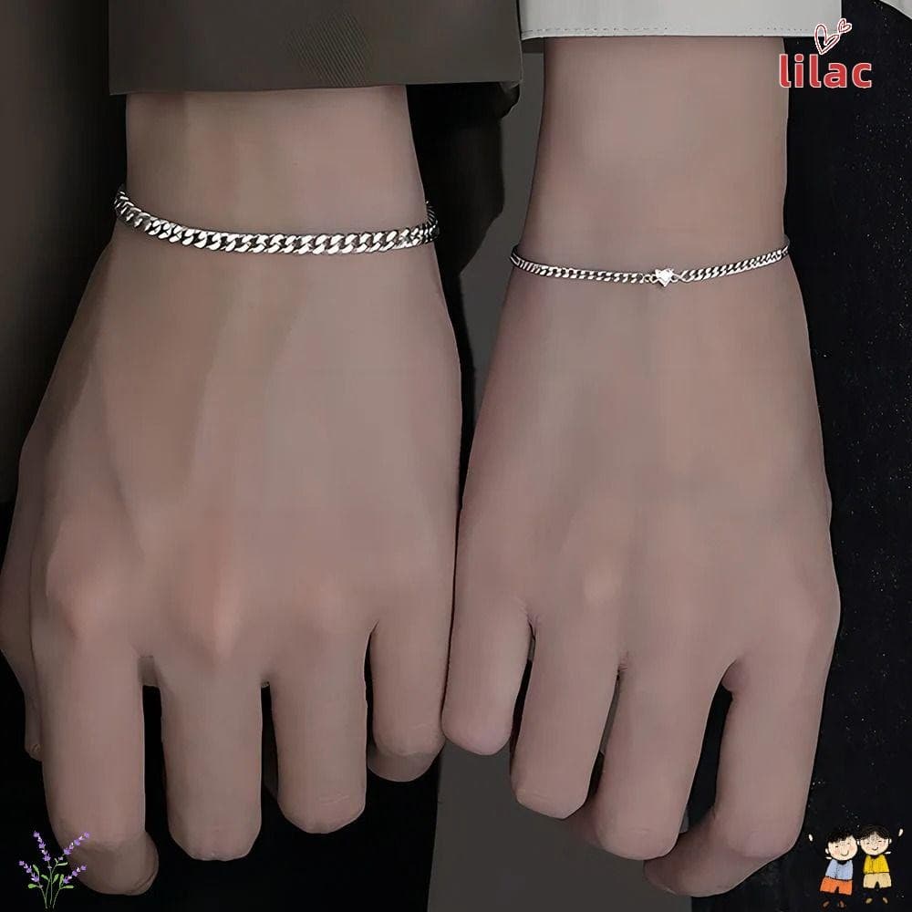 Conjunto De Pulseira De Aço Inoxidável LILAC2 , Corrente De Coração De Cristal Em Ouro/Prata , Casal
