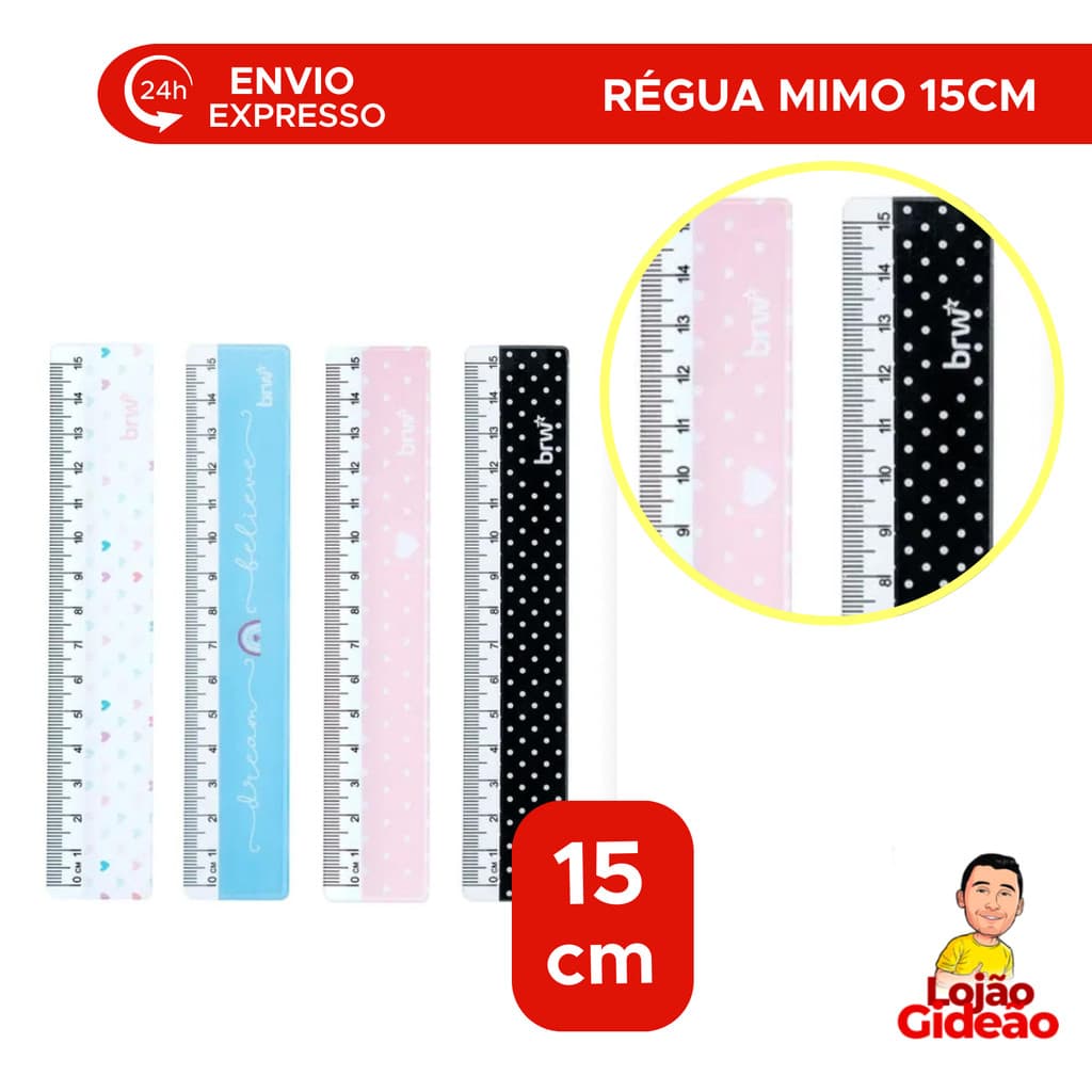 Régua Escolar Pequena 15 Cm De Plástico Resistente Cabe No Estojo