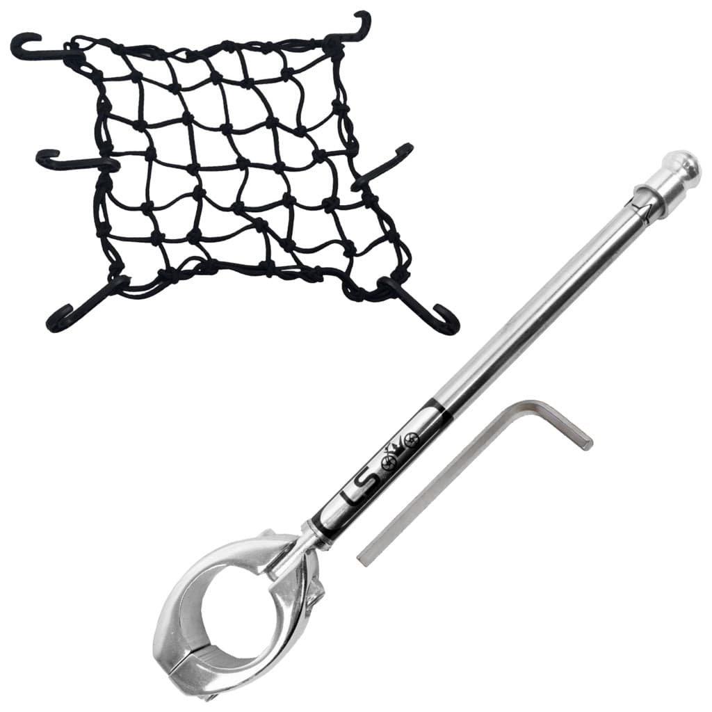 Kit Antena Corta Pipa Cerol Linha Fio Guidão Proteção Cromada / Rede Redinha Elástica Aranha Prender Capacete Moto
