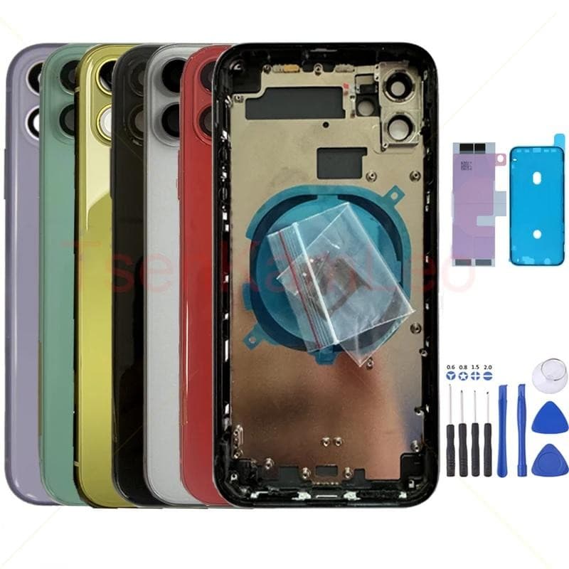 Carcaças Para iPhone 11 Backshell Moldura Intermediária Com Chassi De Vidro Traseiro Kits De Reposição Ferramentas