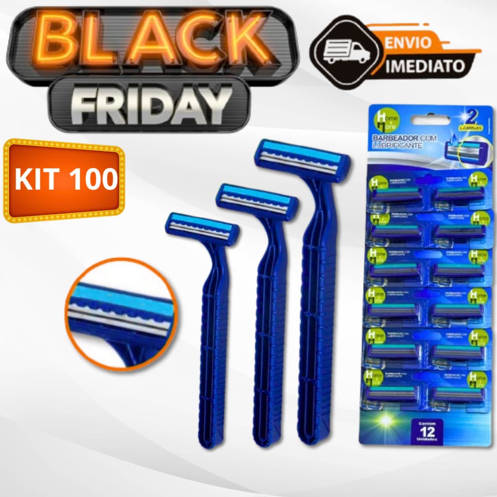 OFERTA Kit 100 Aparelho De Barbear Barbeador Descartável 2 lâminas Com Fita Lubrificante Navalhaa