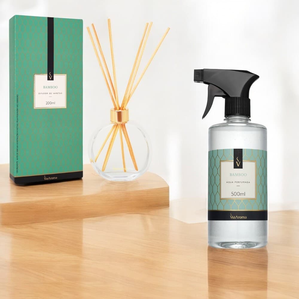 Kit Via Aroma - Difusor de Varetas 200 ml + Agua Perfumada Via Aroma 500ml
