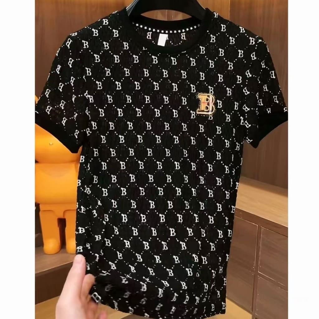 Moda Masculina Novo Estilo Impresso Carta Manga Curta Em Torno Do Pescoço Camiseta Topo