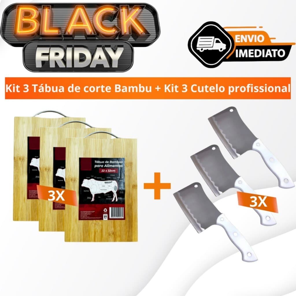 Kit 3 Tabuas de Corte Bambu + Kit 3 Cutelos Profissional Envio Imediato