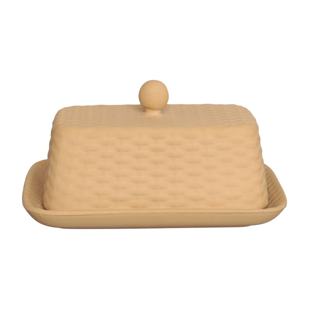 Manteigueira De Porcelana Rattan Bege 17 cm