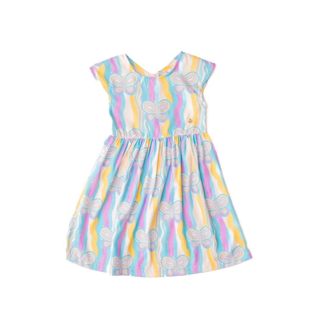 Vestido Infantil Alphabeto Original nas Ondas do Céu - Tam 2 a 12 anos - Azul e Roxo