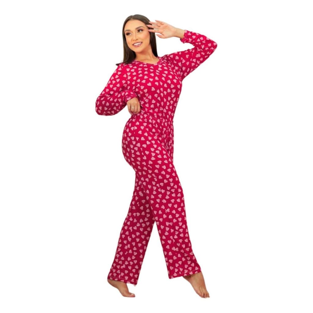 Pijama Feminino Suede Estampado Tecido Macio E Aconchegante