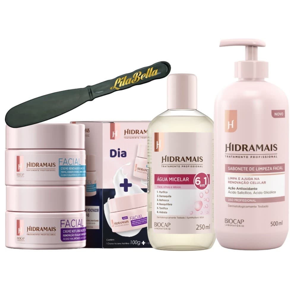 Creme Facial Dia e Noite+Agua Micelar 6/1+Sabonete Hidramais