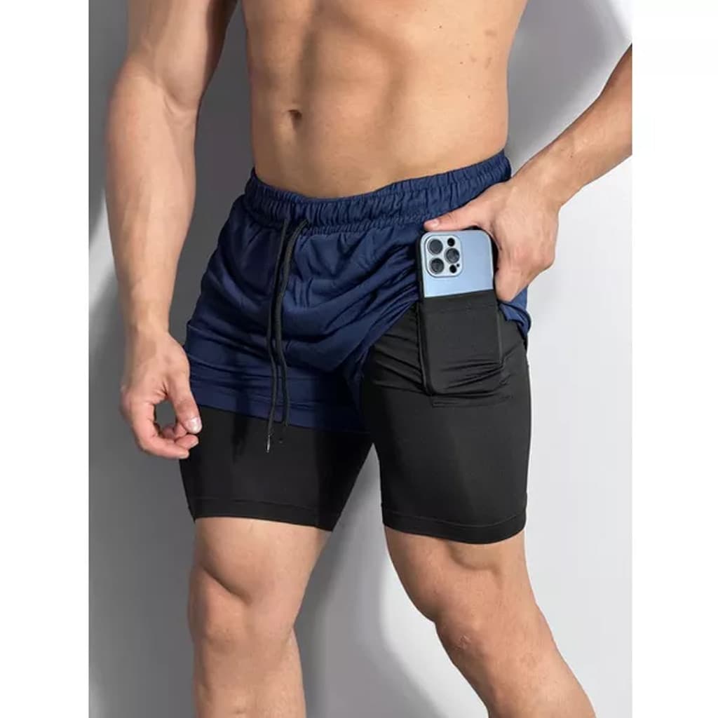 Short 2 em 1 Duplo Forro de Compressão Uv Para Corrida Confortavel