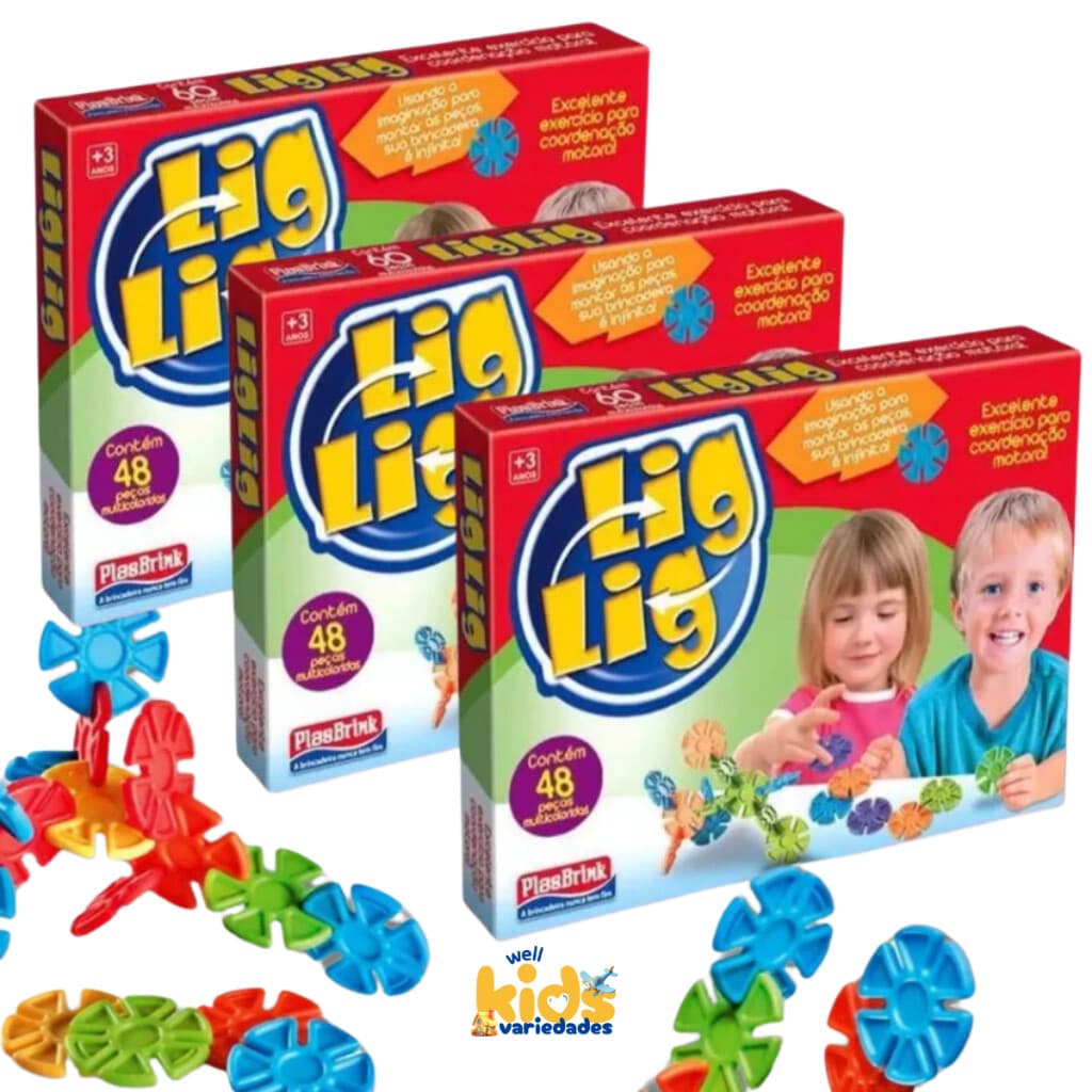 Kit  10  Brinquedo de Encaixe Lig Lig - 48 Peças Didático e Educativo PlasBrink