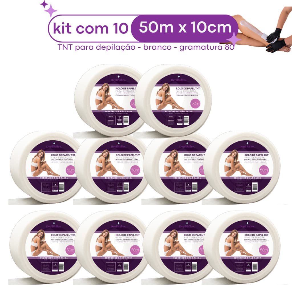 Kit 10 Rolo Papel TNT para Depilação 80gr DepilSalles - 50m X 10cm