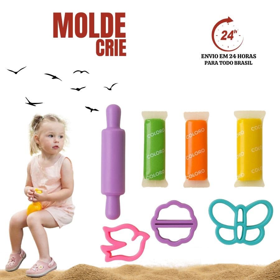 Kit Molde e Crie Brincadeiras Divertidas Infantil Massinha Decoração e Diversão 7 Peças Plástico
